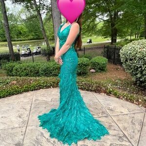 Teal Sequin Prom Dress